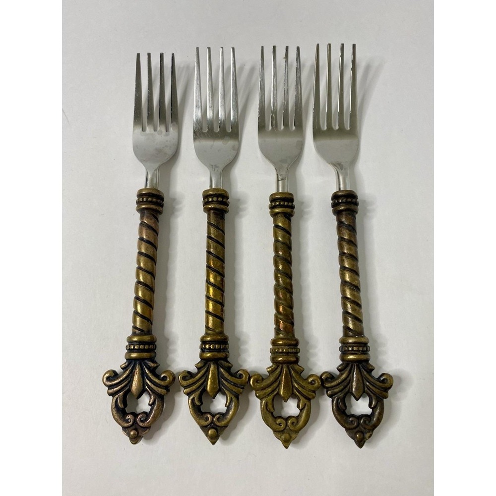 4 Gracious Goods Collection Acanthus Fleur de lis Stainless Dinner Forks 8.5" #4